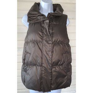GAP Sz SMALL Down Puffer Vest Jacket Chocolate Brown High Neck Pockets VGUC
